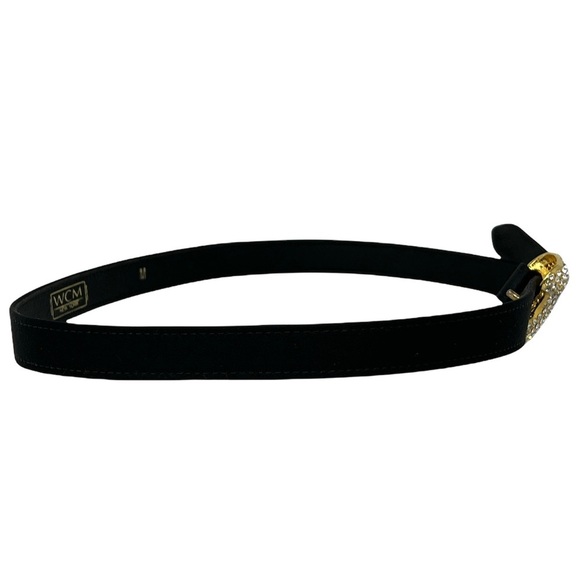 Vintage WCM New York Black Satin Skinny Belt Bling Crystal Encrusted Belt Buckle main image 6